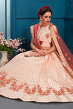 Peach Color Embroidery Work Lehenga Choli With Dupatta