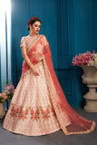 Peach Color Embroidery Work Lehenga Choli With Dupatta