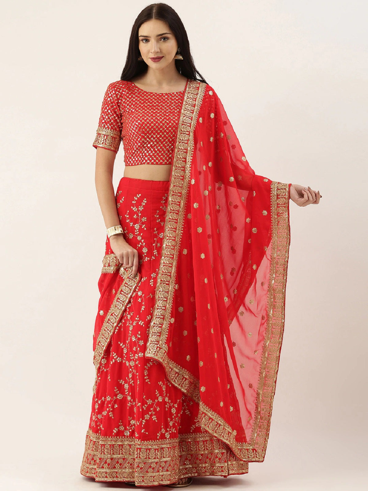 Buy Bollywood Vogue Red & Golden Made to Measure Umbrella Lehenga & Blouse  with Dupatta online | Fashion, Indian wedding outfits, Designer lehenga  choli