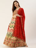 Crafted with Sequins and Multi colors Thread Embroidery work Lahenga