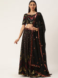 Spread the aura of freshness by wear this black Sequins Work Georgette Party Wear LehengaCholi