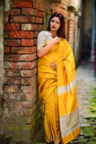 Dazzling Soft Raw Silk Saree With Weaving And Teasel Attached For Party Wear