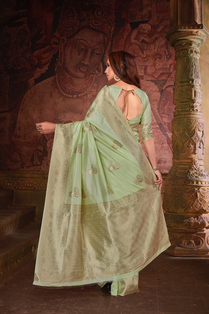 Tiffany Gold Zari Work Banarasi Saree - Cygnus Fashion