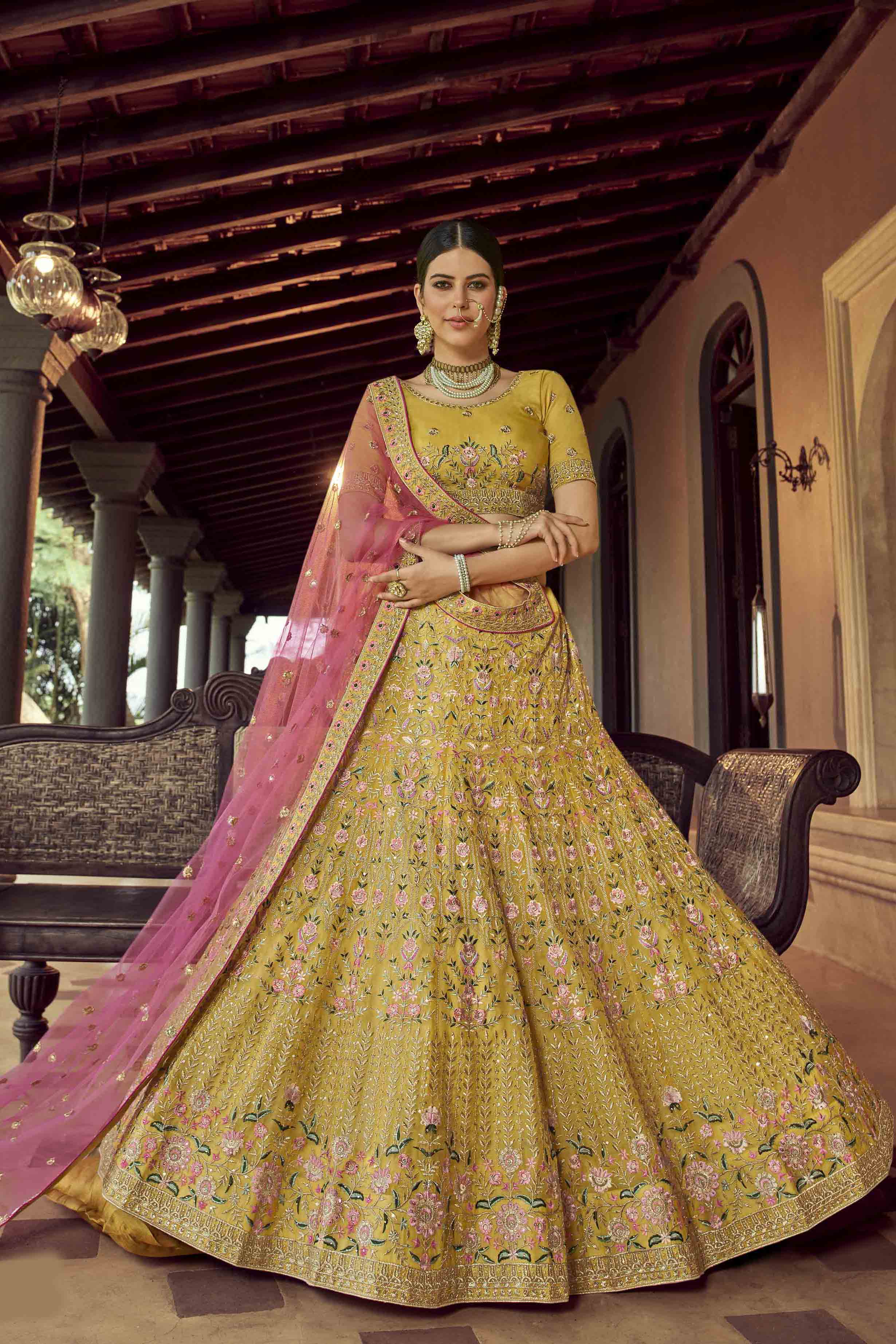 Deep Red Traditional Bridal Lehenga Set with Gold Embroidery and Matching  Dupatta - Seasons India