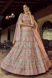 Bridal Wear Peach Sequence And Zari Work Lehenga Choli With Dupatta