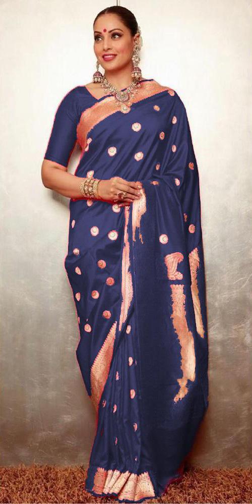 Blue Banarasi Silk Saree With Jacquard Woven Work
