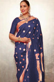 Blue Banarasi Silk Saree With Jacquard Woven Work