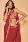 Red Colored Celebrity Style Outlook In Georgette Saree With Embroidery Work