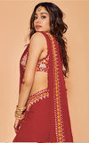 Red Colored Celebrity Style Outlook In Georgette Saree With Embroidery Work