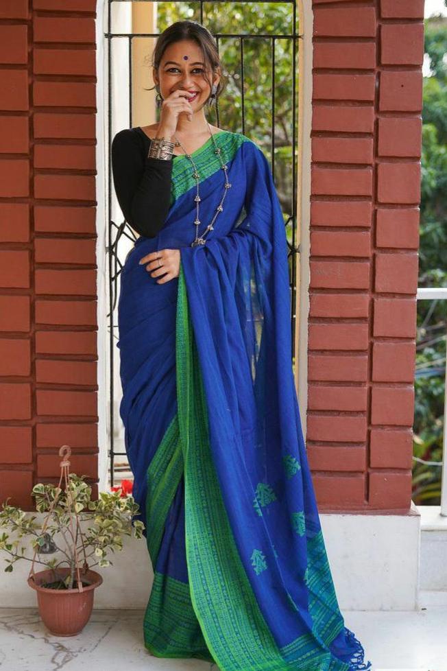 Beautiful Linen cotton saree With Unstitched Blouse