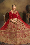 Red Colored Designer Heavy Embroidery Work Bridal Lehenga Choli