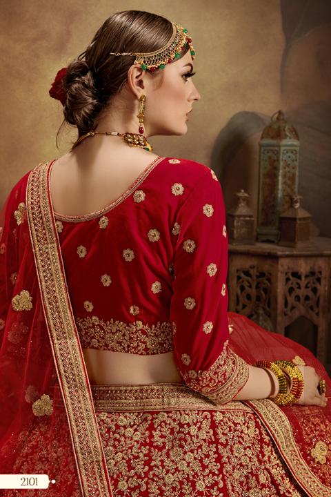 Rose Red Silk Bridal Lehenga Choli with Heavy Thread Embroidery and St –  Ethnos