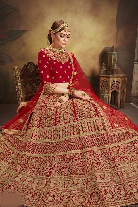 Red Wedding Lehenga With Heavy Zari & Zarkon Embellished - CFW