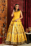 Dazzling Yellow Metallic Foil Work Long Gown