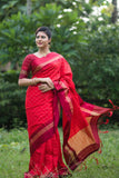 Women's Soft Raw Silk Weaving Saree with all over Zari Checks & Temple Woven On border