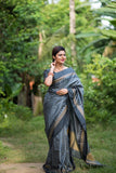 Party Wear Soft Raw Silk Saree With Handloom Woven And Check Printed