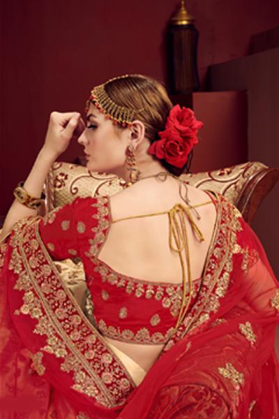 Beautiful Beige & Red Color Combination Lehenga Choli With Dupatta