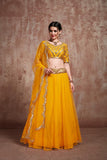 Dazzling Yellow Soft Net Lehenga Choli With Mirror Work Border