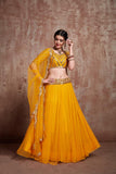 Dazzling Yellow Soft Net Lehenga Choli With Mirror Work Border