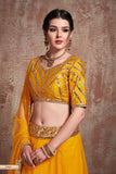 Dazzling Yellow Soft Net Lehenga Choli With Mirror Work Border