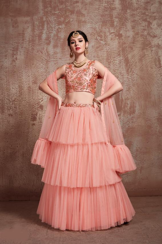 Peach Color Wedding lehenga With Matching Jewelry – Sulbha Fashions