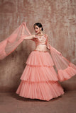 Peach Colored Ruffle Lehenga With Sequence Work Choli For Party Wear