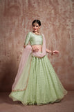 Pista Green Net Designer Lehenga Choli with Sequins Work For Wedding Work