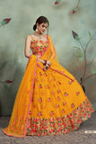 Mustard Floral Designer Lehenga Choli For Party Wear