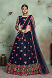 Royal Blue Thread Flower Designed Lehenga With Unstitched Choli For party Wear