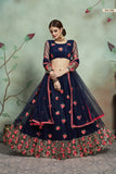 Royal Blue Thread Flower Designed Lehenga With Unstitched Choli For party Wear