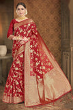 Starring Red Colored Heavy Zari Woven Saree