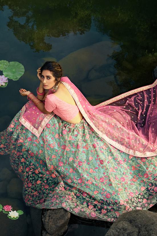Heavy Floral Designer Thread, Sequence & Zari Work Lehenga Choli For Women