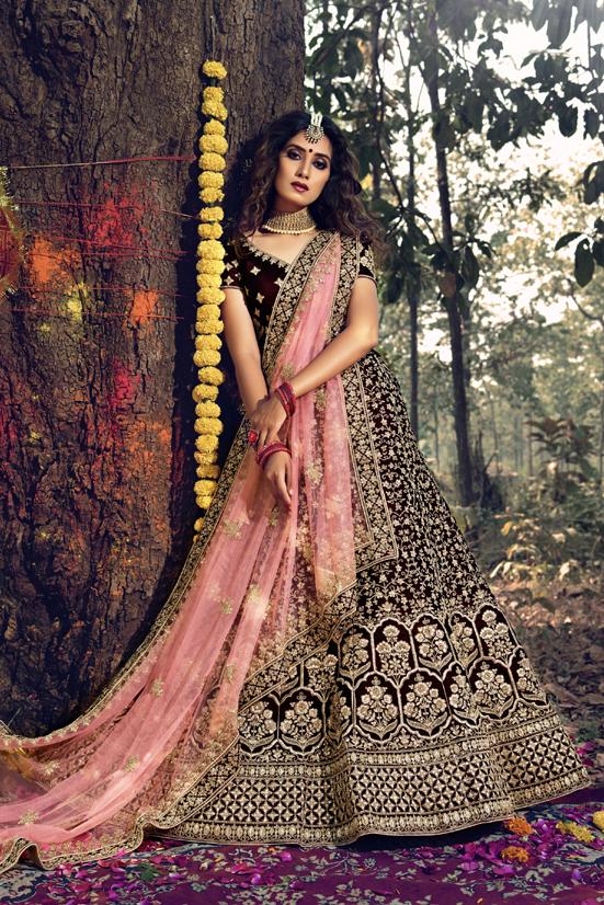 Beautiful Indian Bridal Dark Maroon Lehenga Choli With Dupatta Set Women's  Wear Dn.5606_2828 - FASHION BAZAR 365