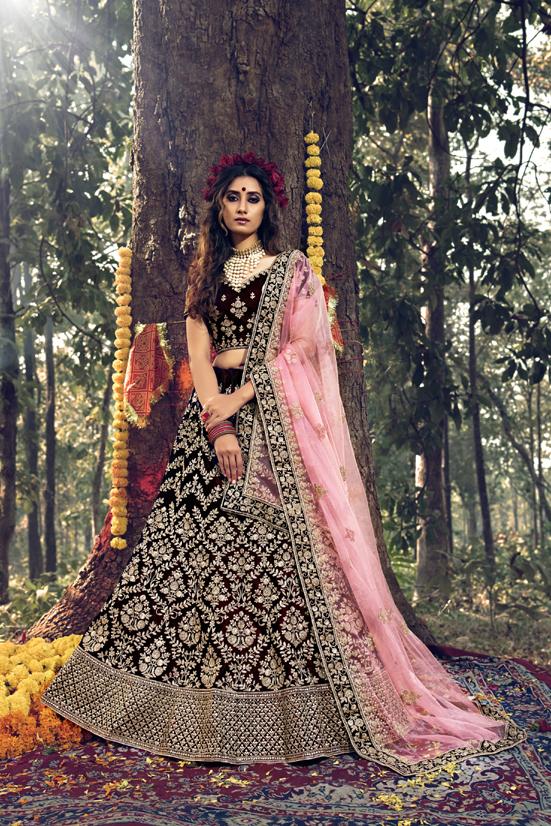Bridal Wear Maroon Designer Velvet Lehenga Choli at Rs 2299 in Surat