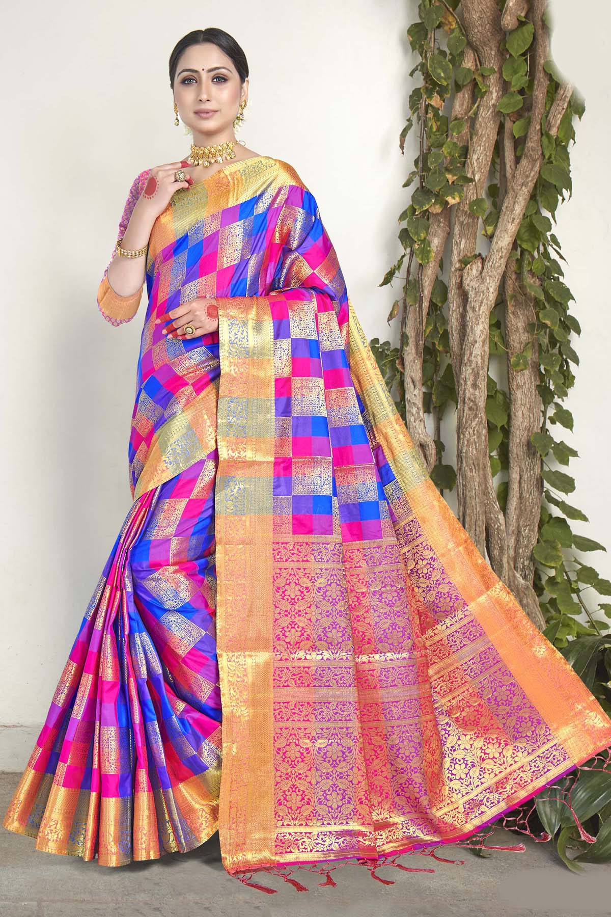 Multi Colour Block Printed Zari Border Pure Silk Mark Certified Tussar –  Dailybuyys