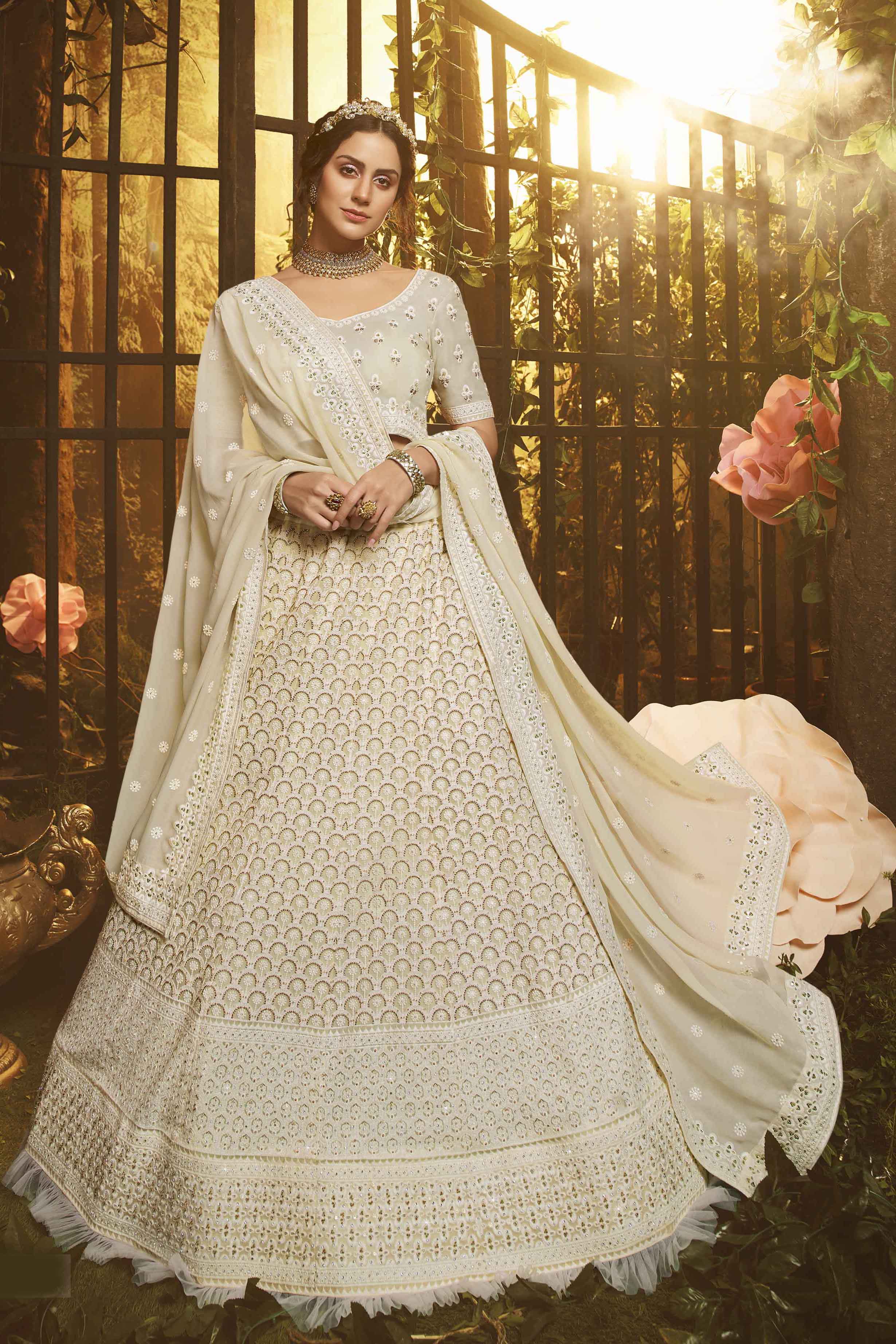 White Embroidered Silk Wedding Lehenga Choli 2610LG06