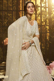 White  Wedding Wear Moti And Ruffles Worked Lehenga Choli With Dupatta