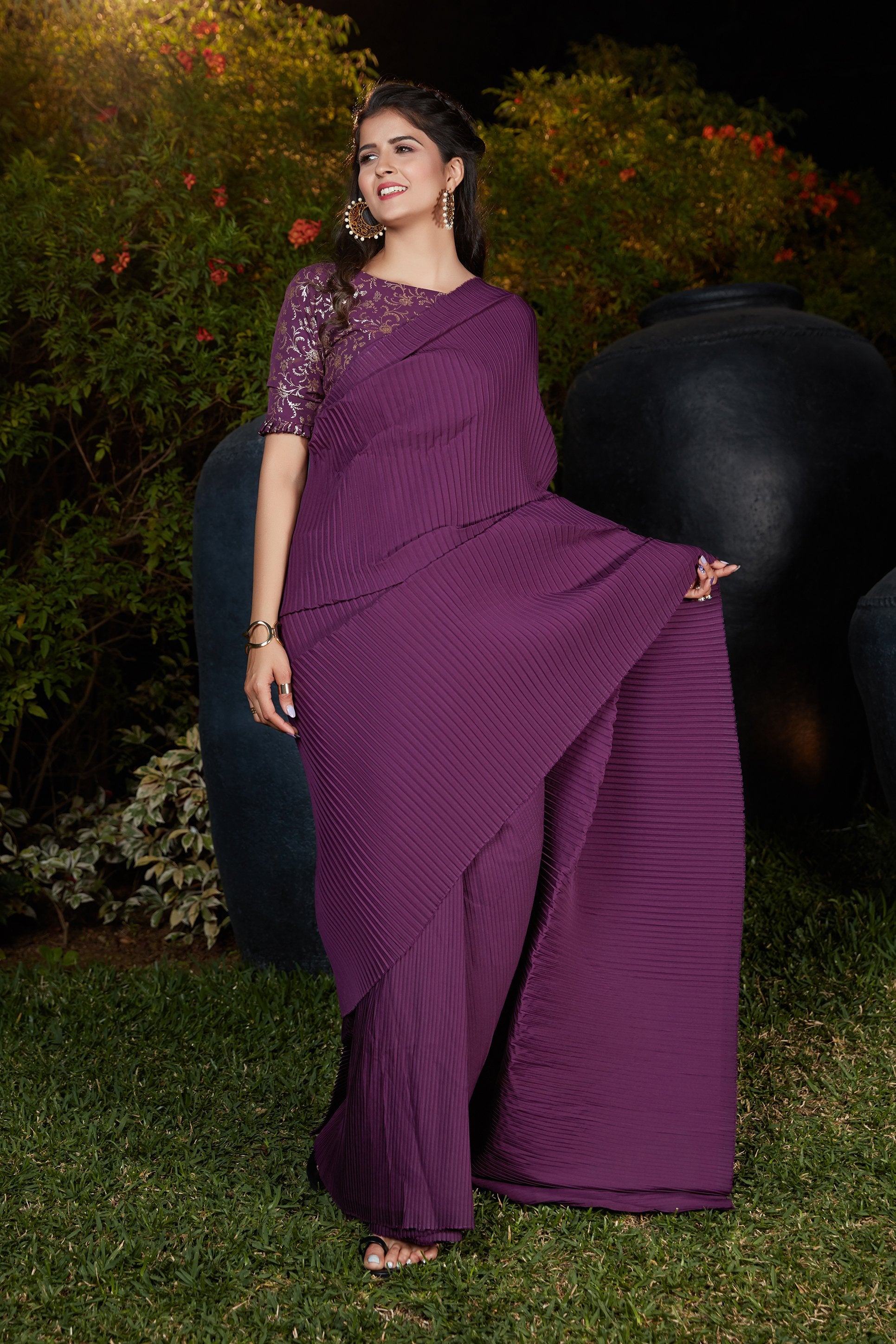 Grape wine colour tussar silk saree – Pulimoottil Online