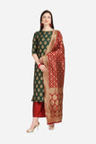 Dark Green And Red  Butta Printed  Dress Material