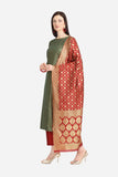 Green And Red Printed  Cotton Jacquard Dress Material