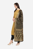 Yellow Gold And Black  Cotton Silk Blend Self Design Dress Material
