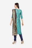 Green And Dark Blue Cotton  Jacquard Dress Material