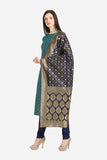 Green And Dark Blue Cotton  Jacquard Dress Material