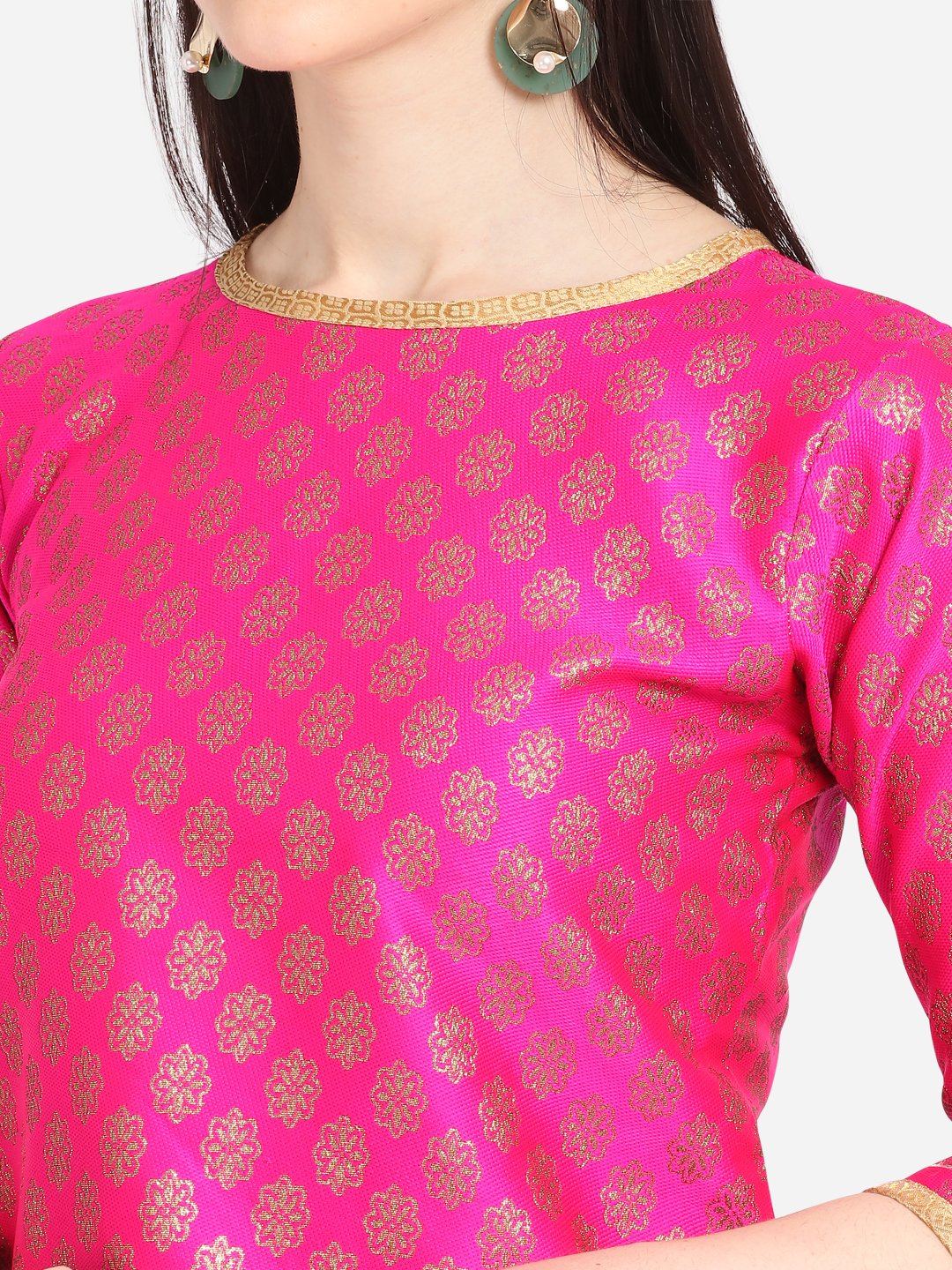 Pink And Green  Cotton  Jacquard Dress Material
