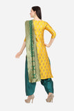 Yellow And Green   Butta Printed  Dress Material