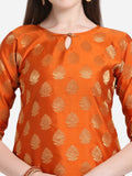 Orange And Dark Blue Cotton Jacquard Dress Material