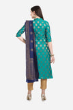 Green  And Dark Blue Cotton Jacquard Dress Material