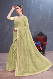 Green Organza Sequence Embroidery Work Saree For Party Wear