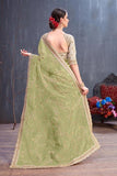 Green Organza Sequence Embroidery Work Saree For Party Wear