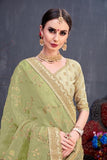 Green Organza Sequence Embroidery Work Saree For Party Wear